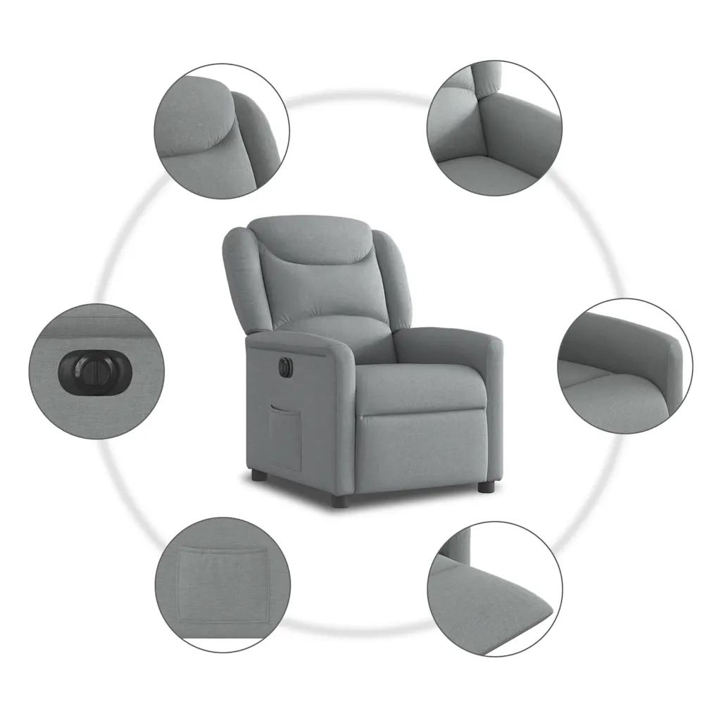 Poltrona Elettrica Reclinabile-Divano Sedia Grigio Chiaro in Tessuto 659153