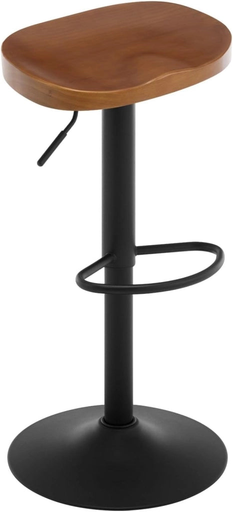 Sgabello da Bar, per Colazione in Legno Massiccio, Sgabello Cucina, Regolabile in Altezza, Sgabello Girevole a 360° con Poggiapiedi, Marrone, BH413br-1