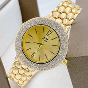 Trade Shop - Orologio Da Polso Zcc Donna Quarzo Acciaio Moda Brillantini Analogico Dorato Oro -