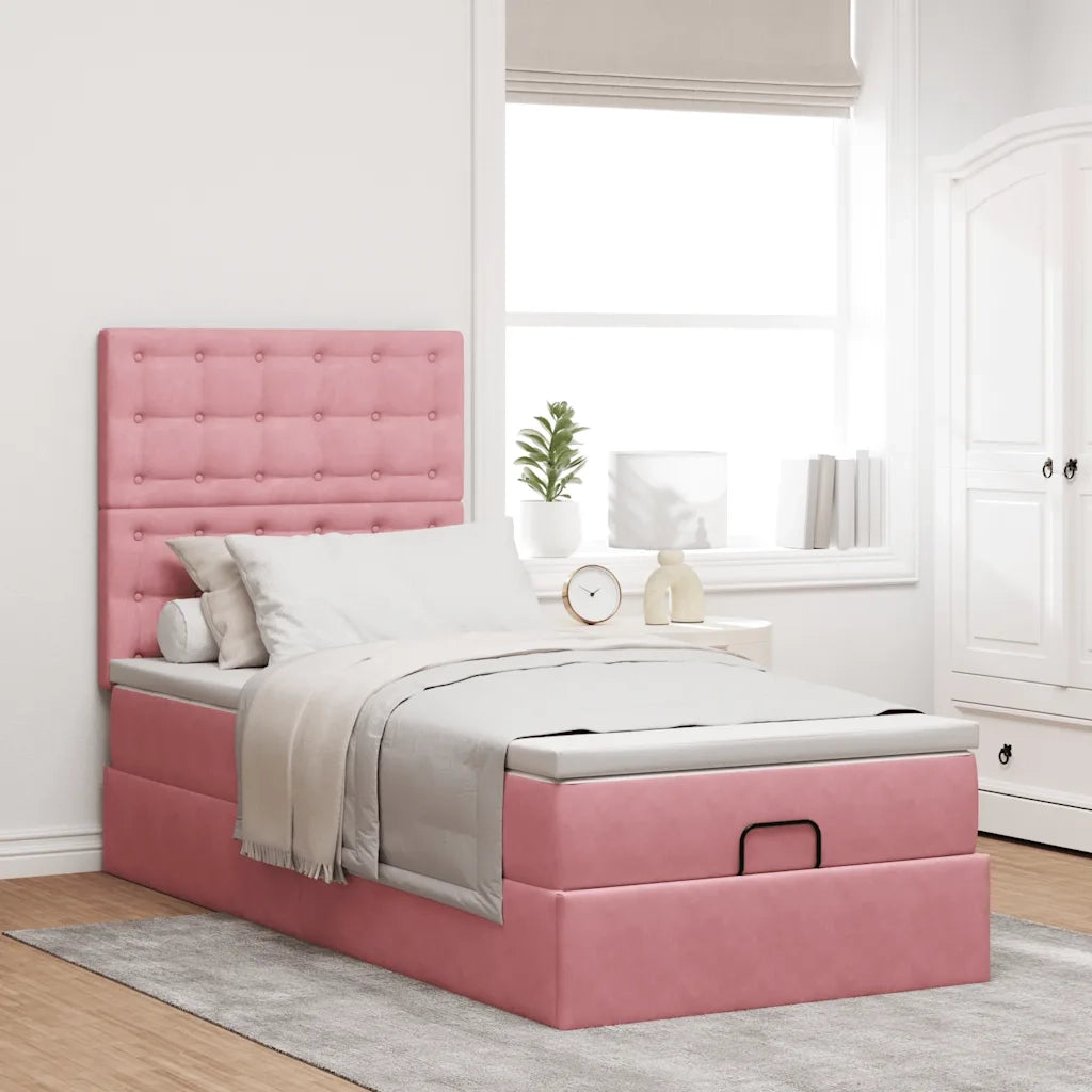 Struttura Letto Pouf con Materassi Rosa 80x200 cm Velluto 3314431