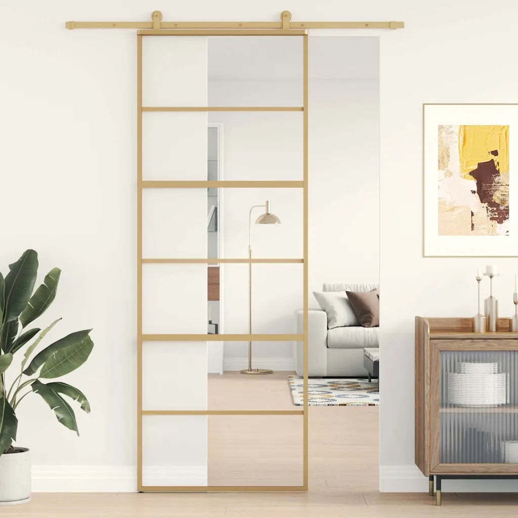 Porta Scorrevole Dorata 76x205 Vetro Trasparente ESG Alluminio 155160
