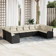 Set divano da giardino 10 pezzi con cuscini nero polyrattan