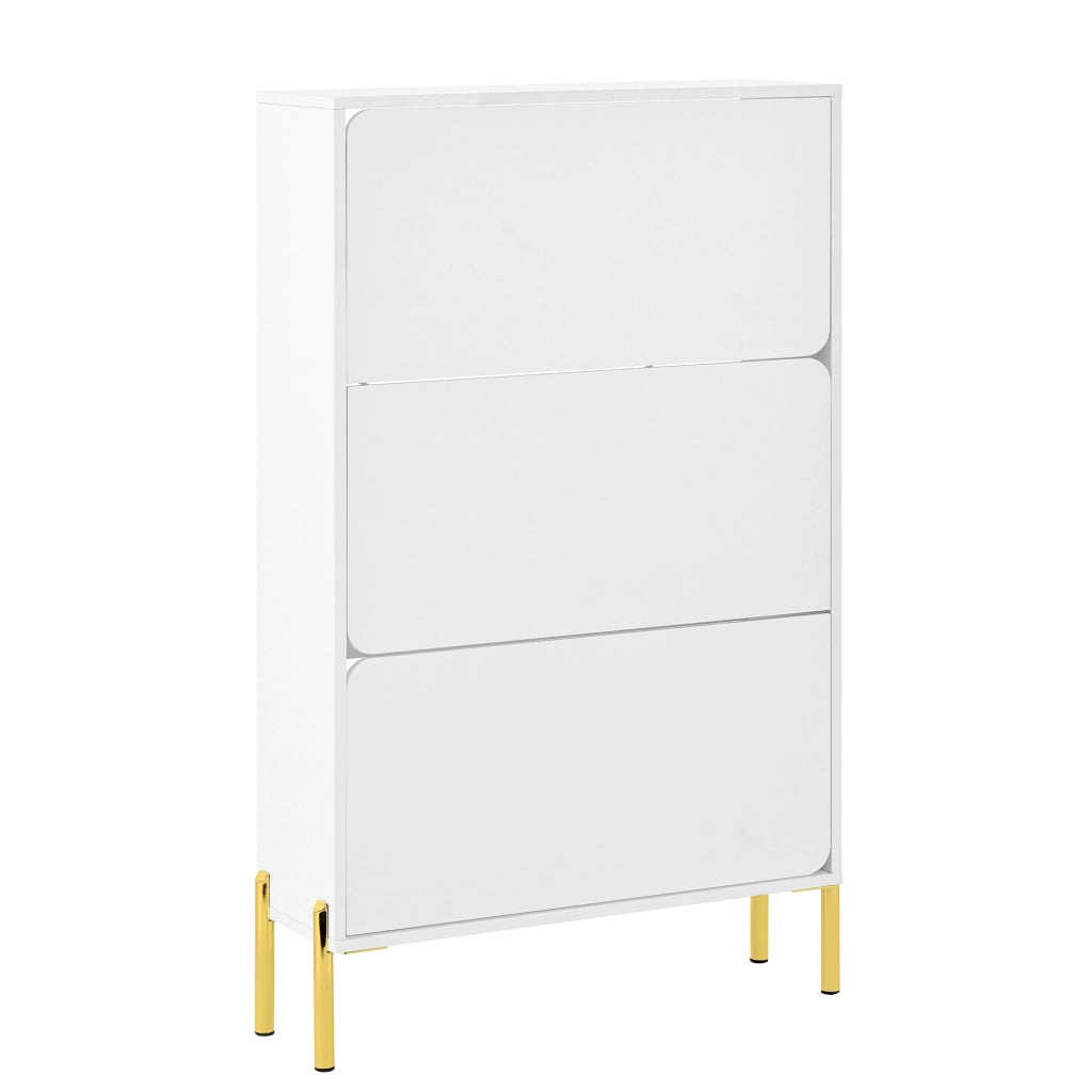Scarpiera 3 Ante con Ripiani ¨C Xylo ¨C Bianco, Gambe Dorate, Ingresso