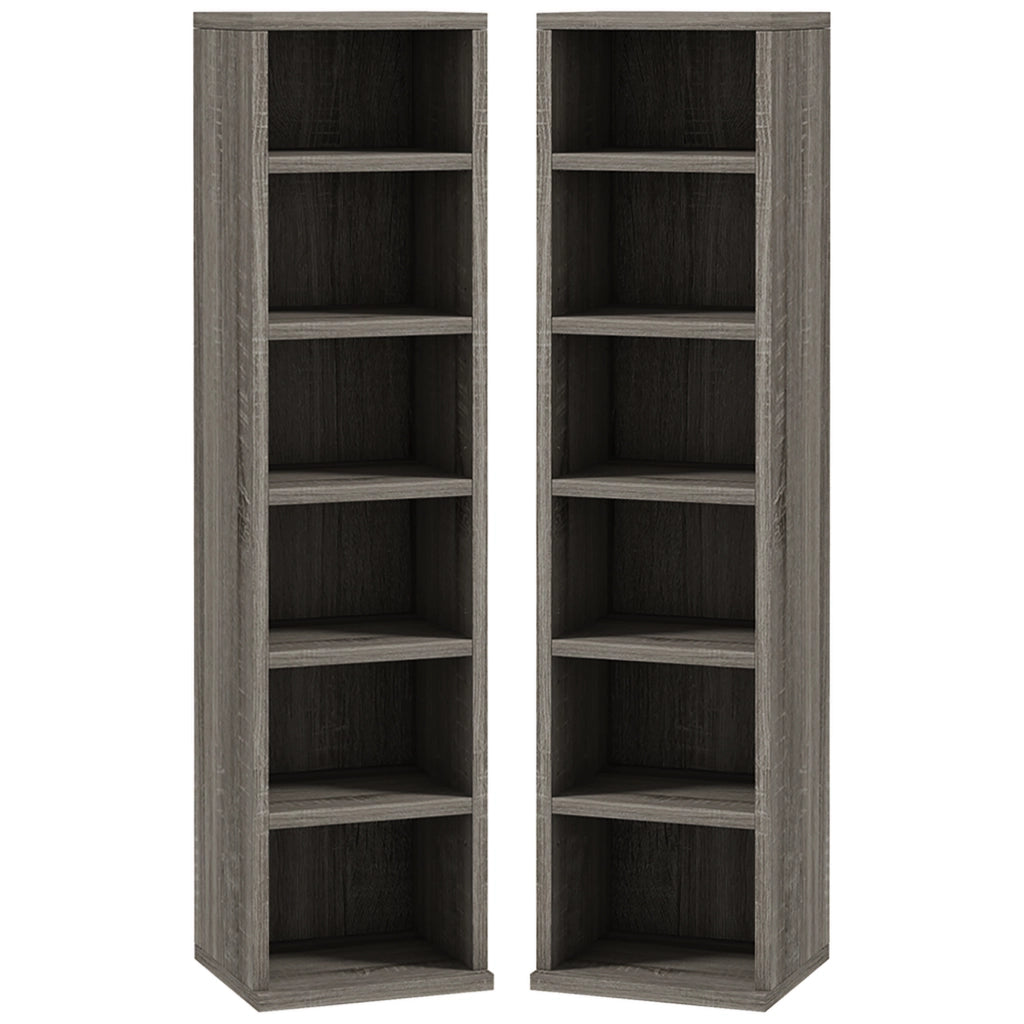 Set di 2 Scaffali Porta CD con Mensole Regolabili per 204 CD. 21x22.5x88.5 cm. Grigio