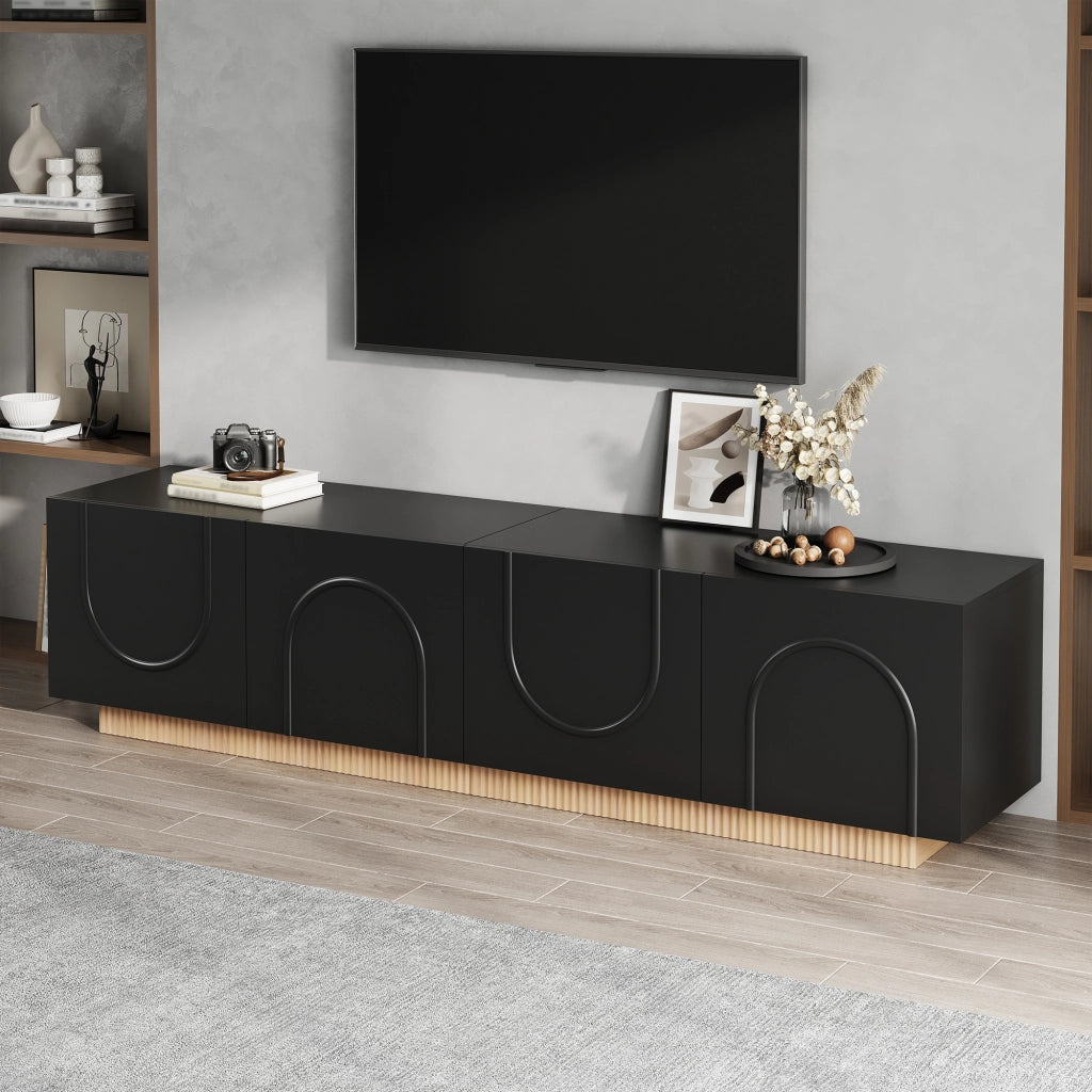 Mobile TV con 4 ante; vani separati; passacavi posteriori e cerniere ammortizzate per soggiorno; nero; 170 × 38 × 42 cm