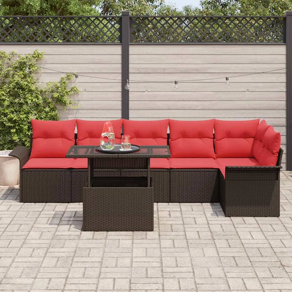 Set Divano da Giardino con cuscino 7 pcs Marrone Poly Rattan 3348300
