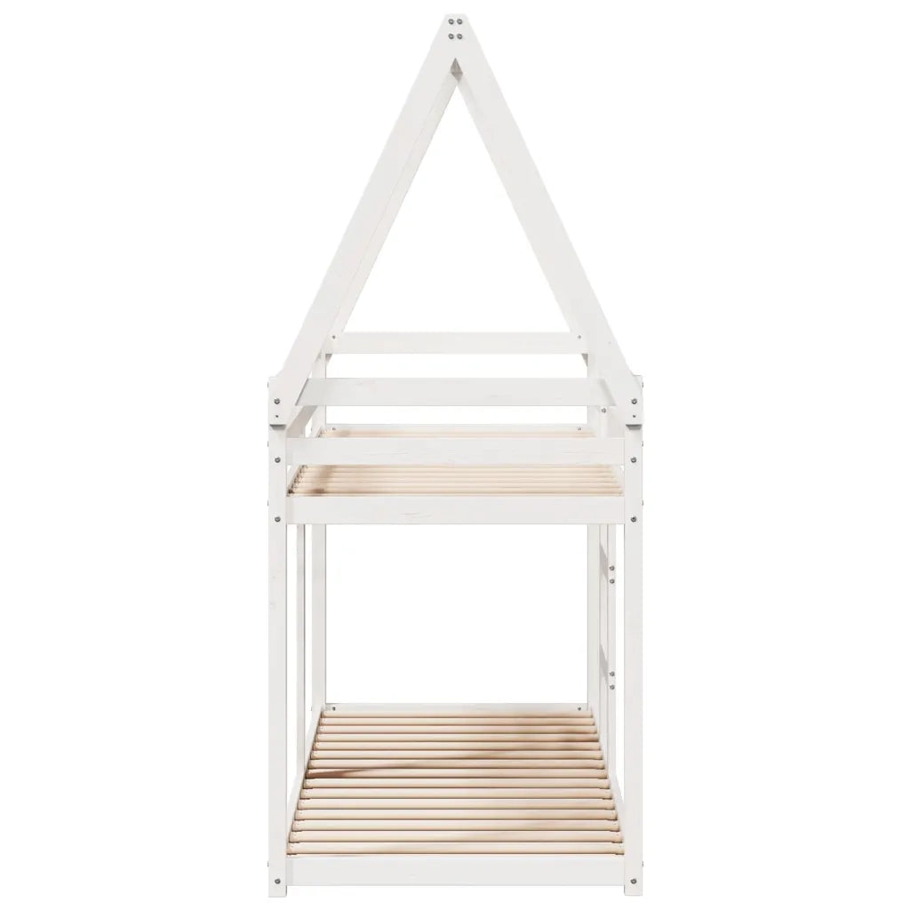 Letto a Castello con Tetto Bianco 80x200 cm Legno Massello Pino