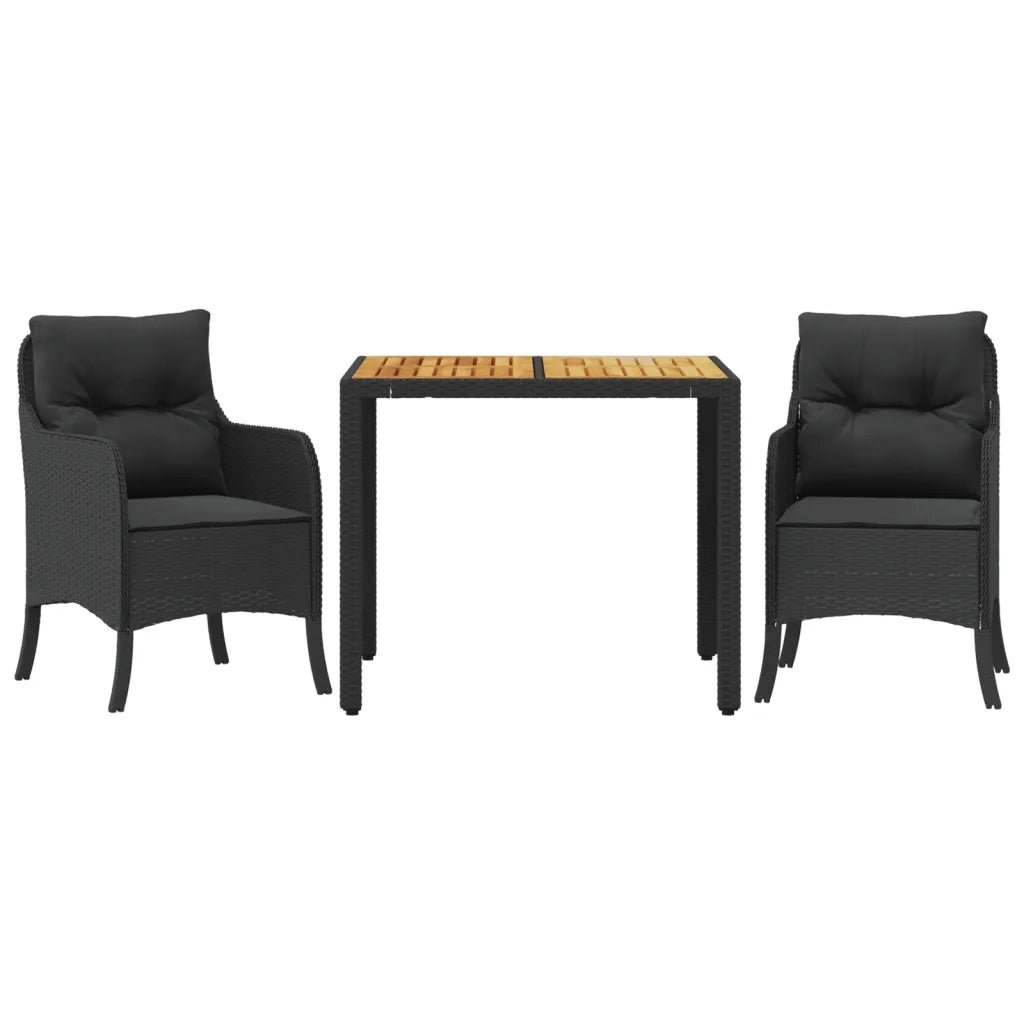 Set da Pranzo da Giardino 3 pz con Cuscini Nero in Polyrattan