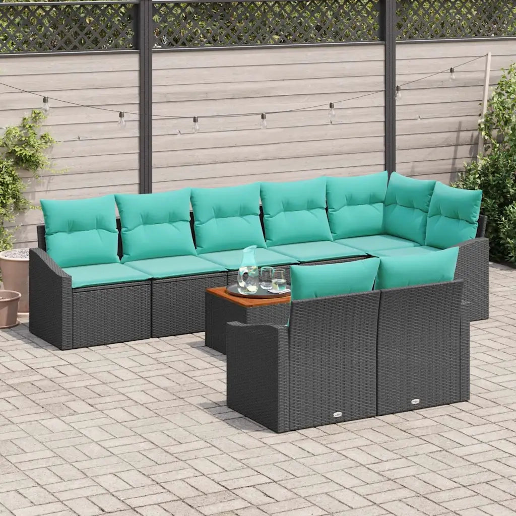 Set Divano da Giardino con cuscino 9 pcs Nero polyrattan