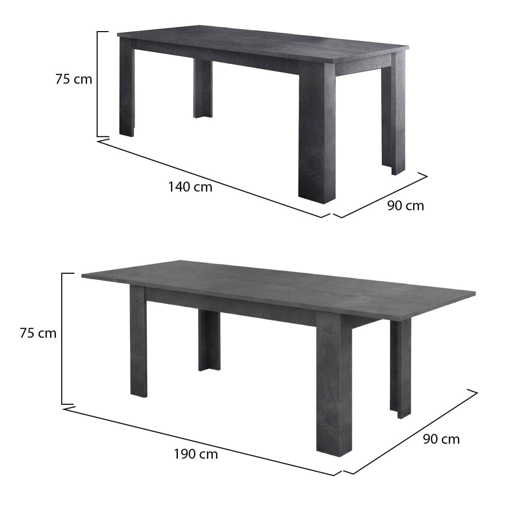 Tavolo per sala da pranzo Arizon, Made in Italy, Tavolo moderno con allunghe, Consolle allungabile, cm 140/190x90h75, Grigio Ardesia