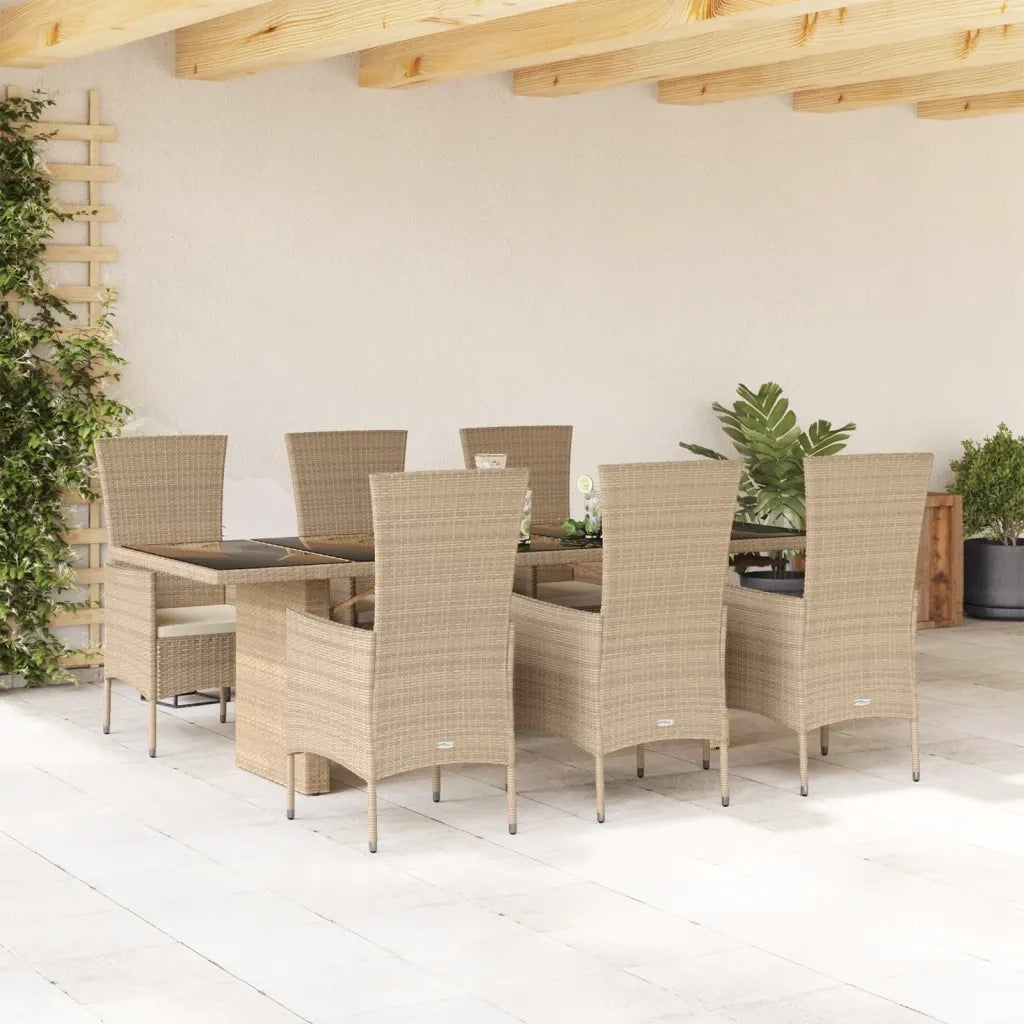 Set da Pranzo da Giardino 7 pz con Cuscini Beige in Polyrattan
