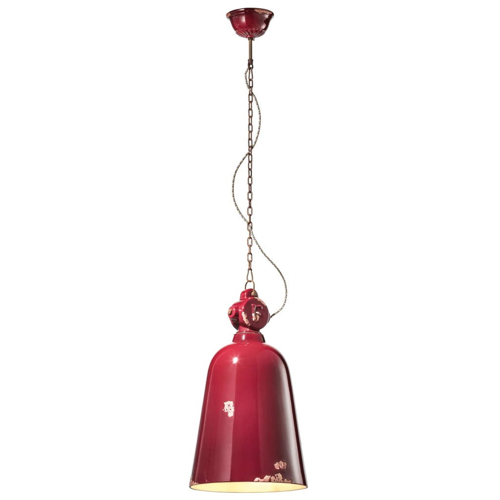 Lampadario Industrial Ferro E Ceramica Vintage Bordeaux 1 Luce E27