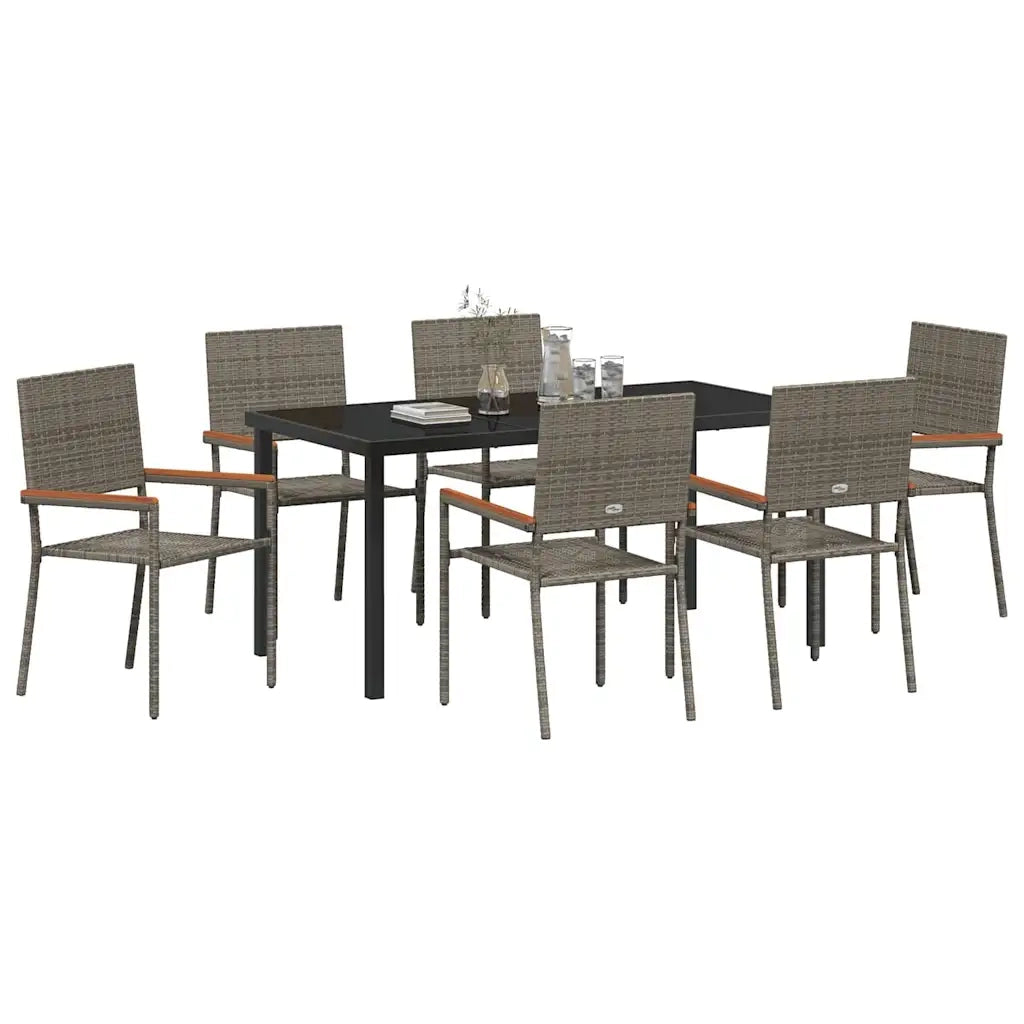 Set da Pranzo per Giardino con cuscino 7 pcs Grigio polyrattan