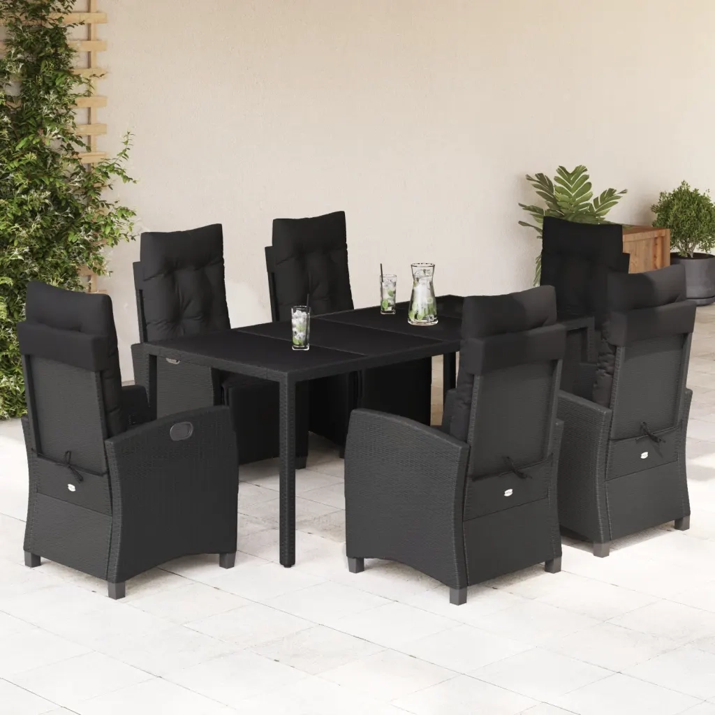 Set da Pranzo da Giardino 7 pz Nero con Cuscini in Polyrattan 3212892