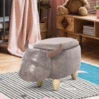 Pouf Contenitore a Forma di Bufalo, Pouf Moderno da Salotto, Sgabello Poggiapiedi, Struttura in Legno, Seduta Imbottita, 62x35x36cm, Marrone