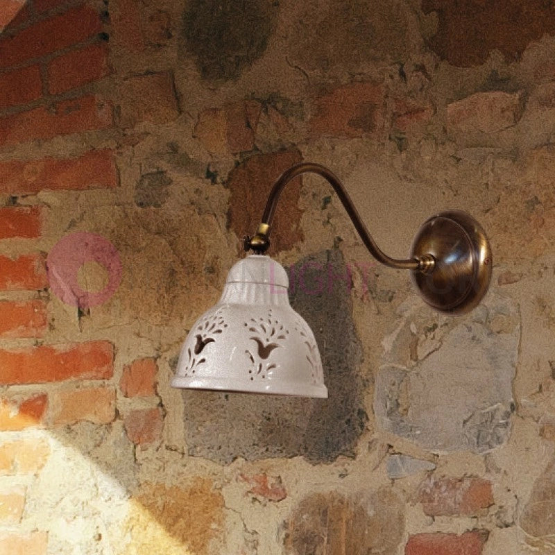 MASSERIA Applique con Braccio Ottone E Ceramica Rustico Country