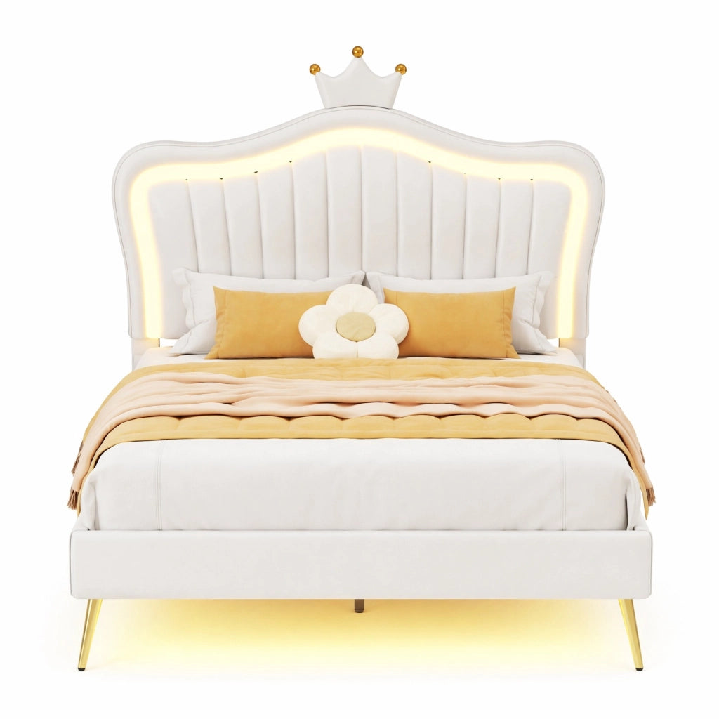 Letto per bambini imbottito 90x200 cm bianco con testiera a conchiglia e LED