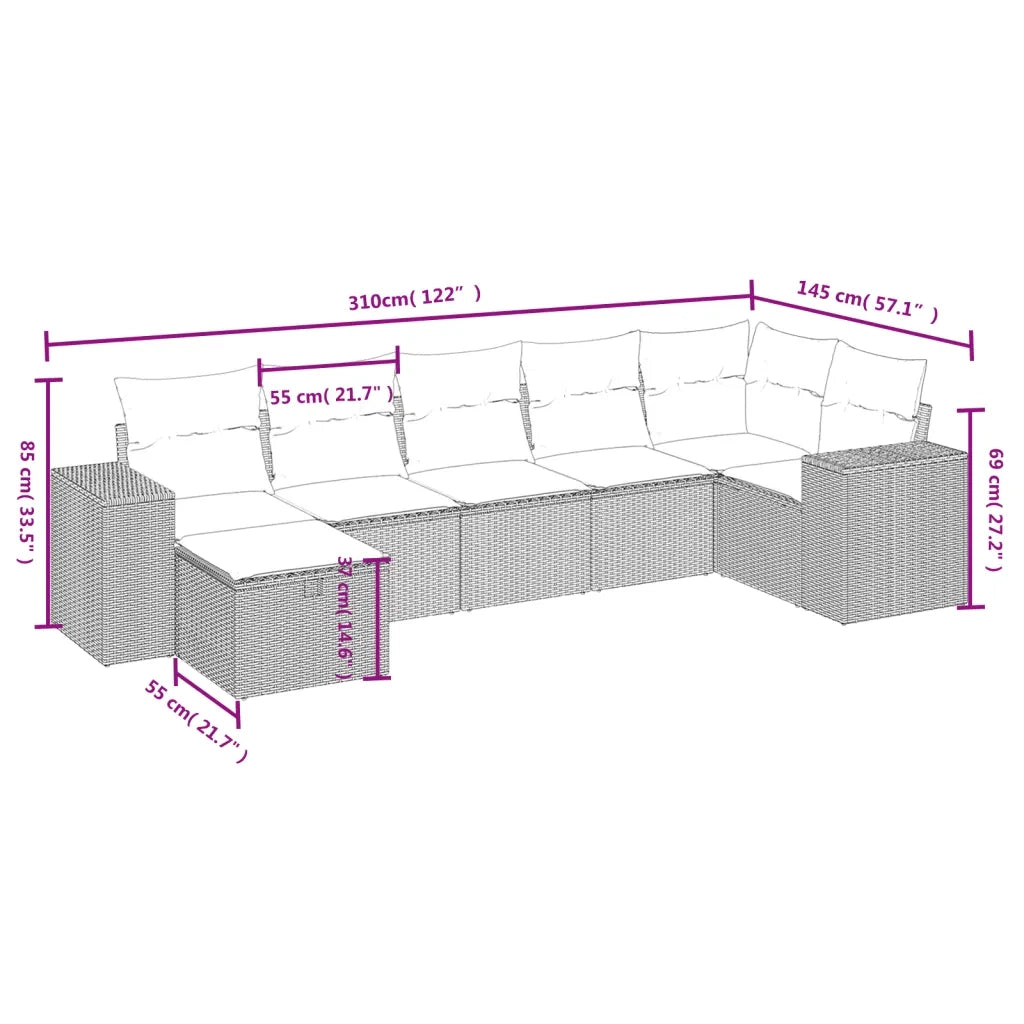 Set Divano da Giardino 7 pz con Cuscini Beige Misto Polyrattan 3264455