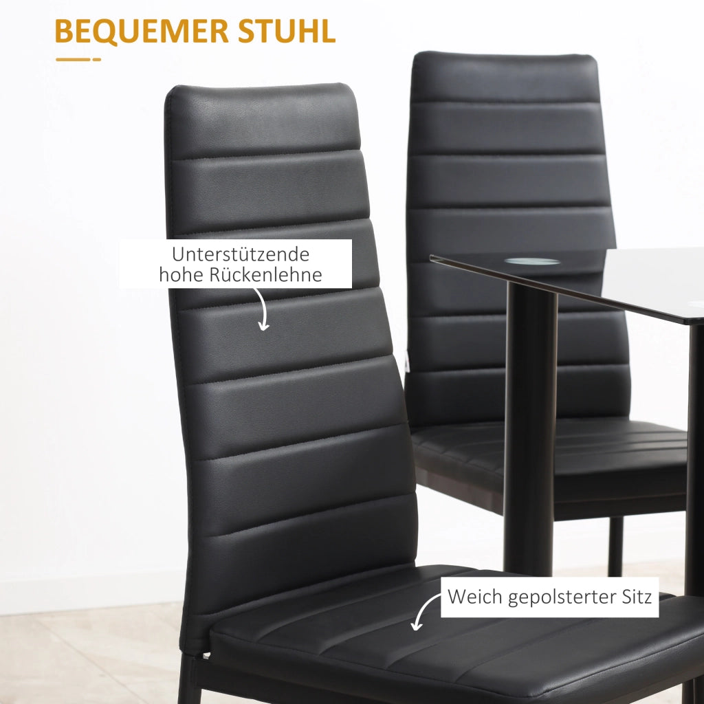 Set tavolo pranzo con 4 sedie ¨C Xylo ¨C Piano vetro temperato nero design moderno