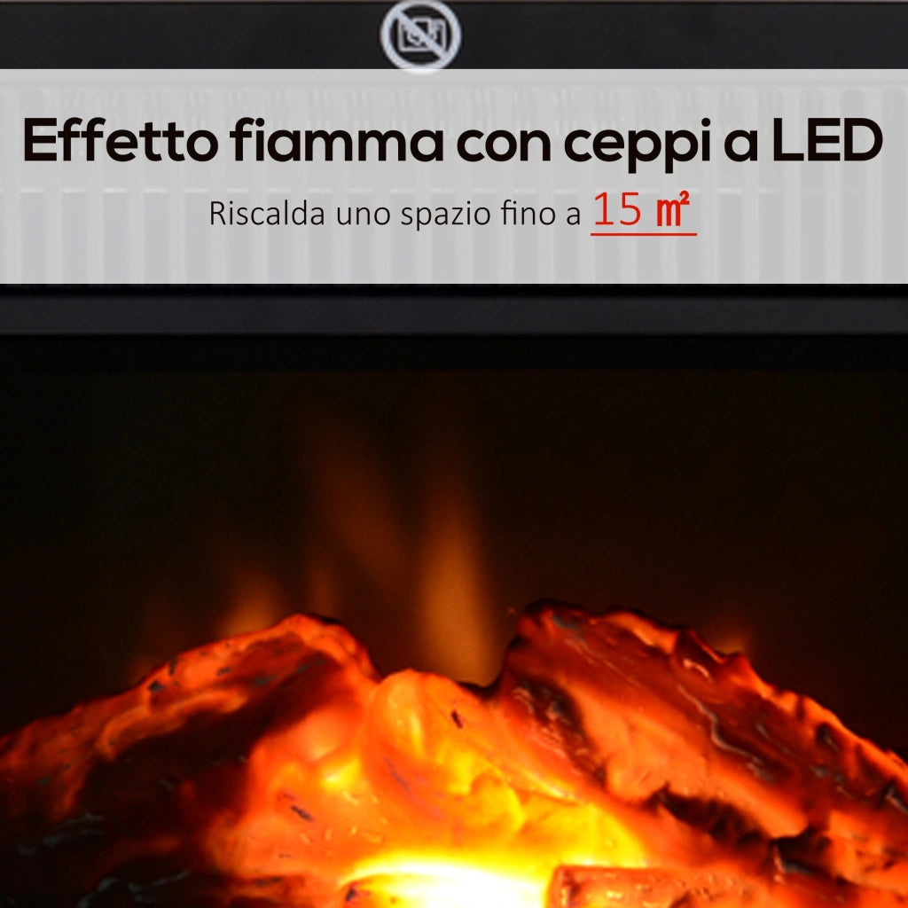 EasyComfort Camino Elettrico da Tavolo con Effetto Fiamma, Caminetto con Potenza Regolabile 600/1200W, Copertura 10-15m², Nero