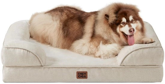 Letto per cani ortopedico per grandi cani, 132x104x20cm, cuscino per cani XXL di schiuma espansa, divano per cani lavabile, impermeabile e antiscivolo, panca per cani con bordo alto, beige