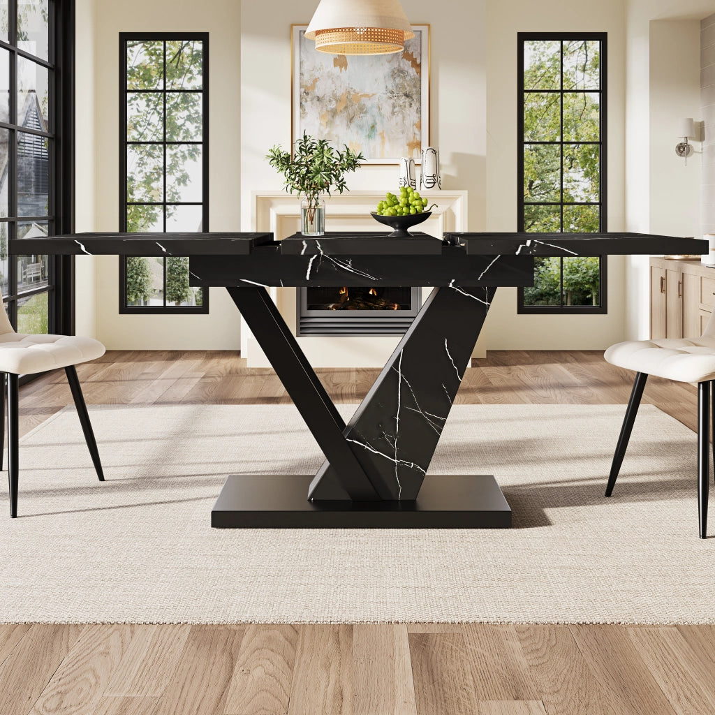 TAVOLO Allungabile 120-160x75x75,5 cm MDF Nero Effetto Marmo