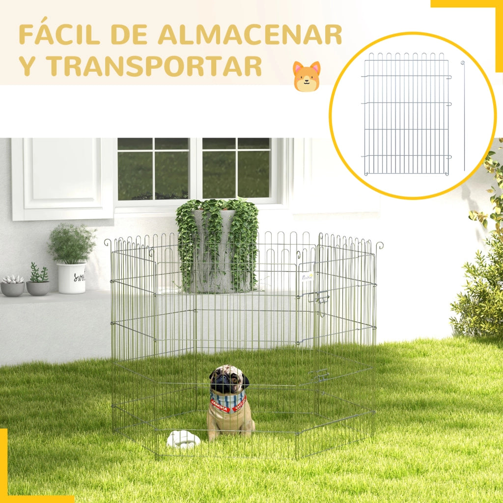 Recinto per Cani Pieghevole 8 Pezzi con Porta ¨C zephmum ¨C Grigio Acciaio 63x91 cm