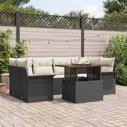 Set divani giardino con cuscini da 7 pezzi Rattan Poli Acacia Nero