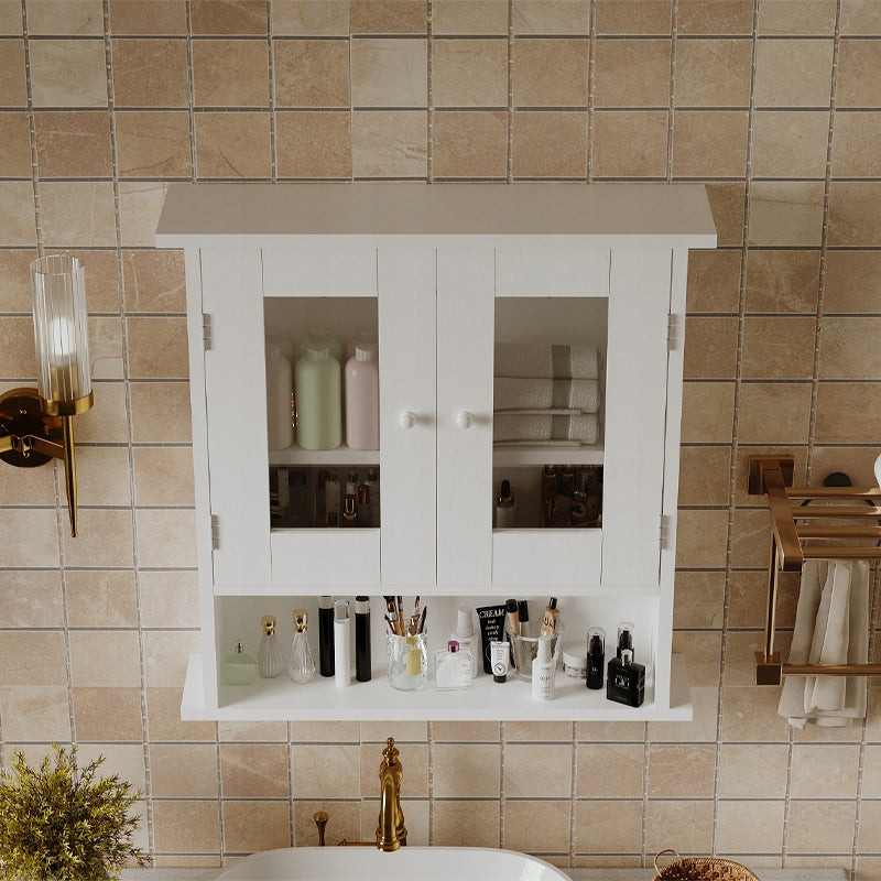 MOBILE DA BAGNO SOSPESO BIANCO A 2 ANTE IN VETRO DA PARETE CON RIPIANI