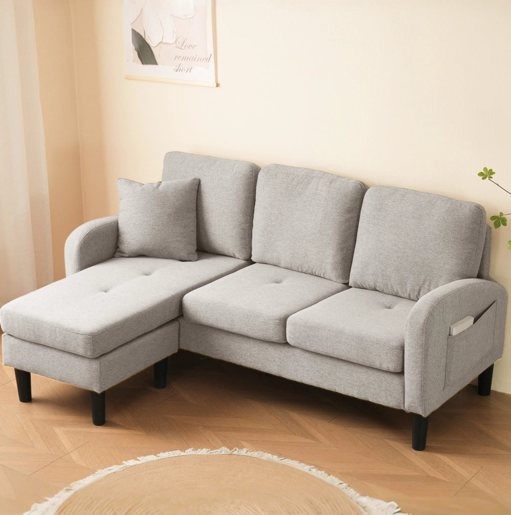Divano angolare modulare con chaise longue, 166x118x77 cm, beige grigio e bianco