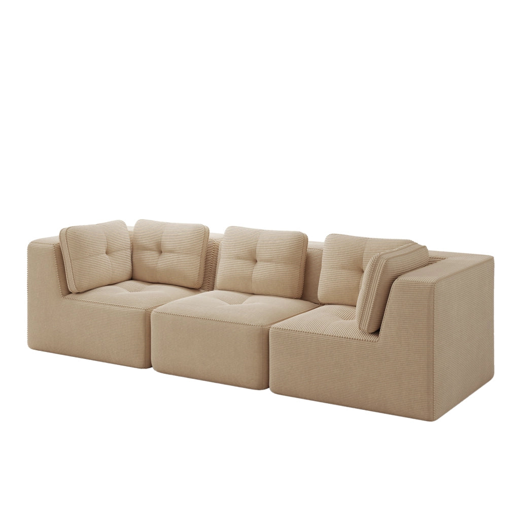 Divano angolare modulare in velluto a coste con seduta profonda 74 cm; beige
