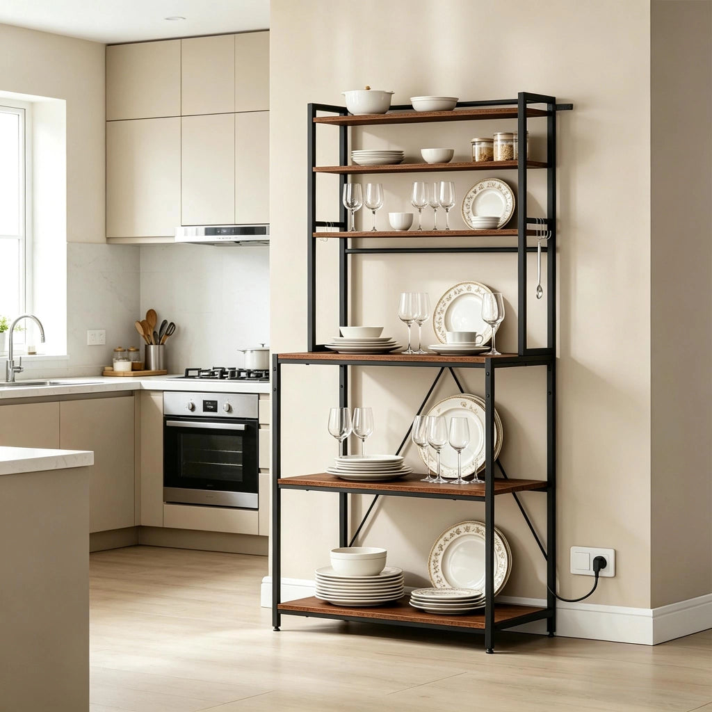 MENSOLA CUCINA con prese 80 x 167 x 40 cm Rustico Marrone