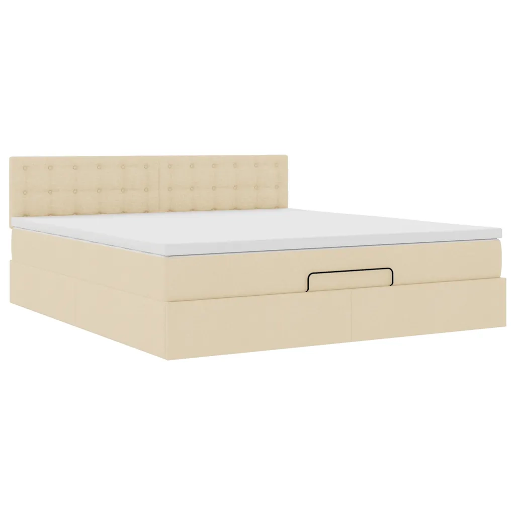 vidaXL Struttura Letto Pouf con Materasso Crema 160x200 cm in Tessuto