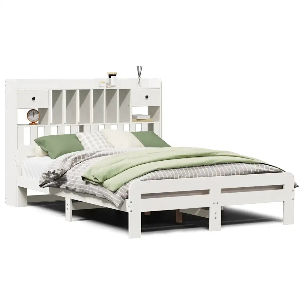Letto matrimoniale | Letto per adulti | Letto Libreria senza Materasso Bianco 140x190 cm Legno di Pino