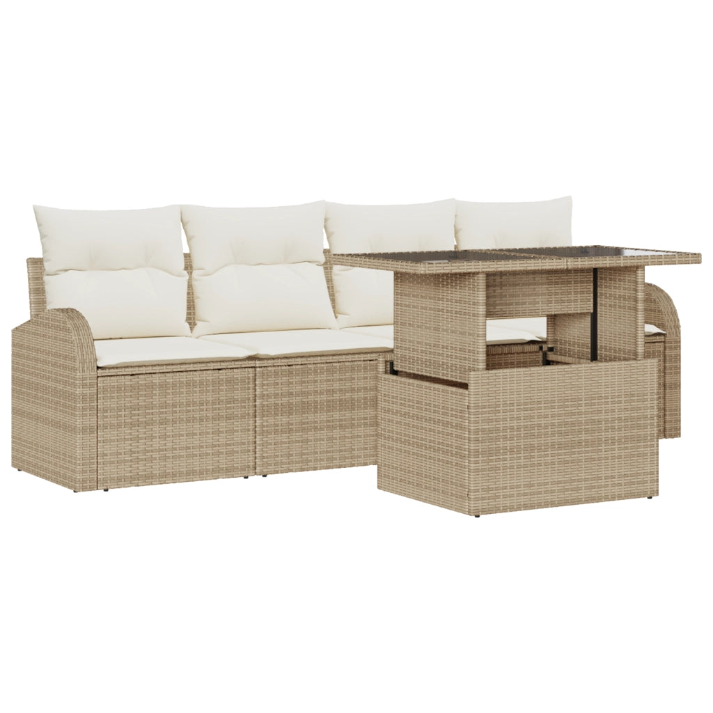 Set Divano da Giardino 5 Pezzi con Cuscini Beige in Rattan Polietilene