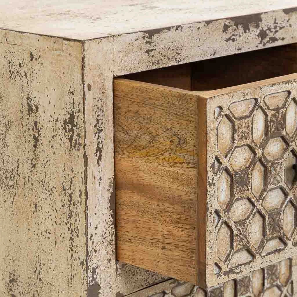 Comodino in legno fatto a mano, Beige, 45x35x60h cm