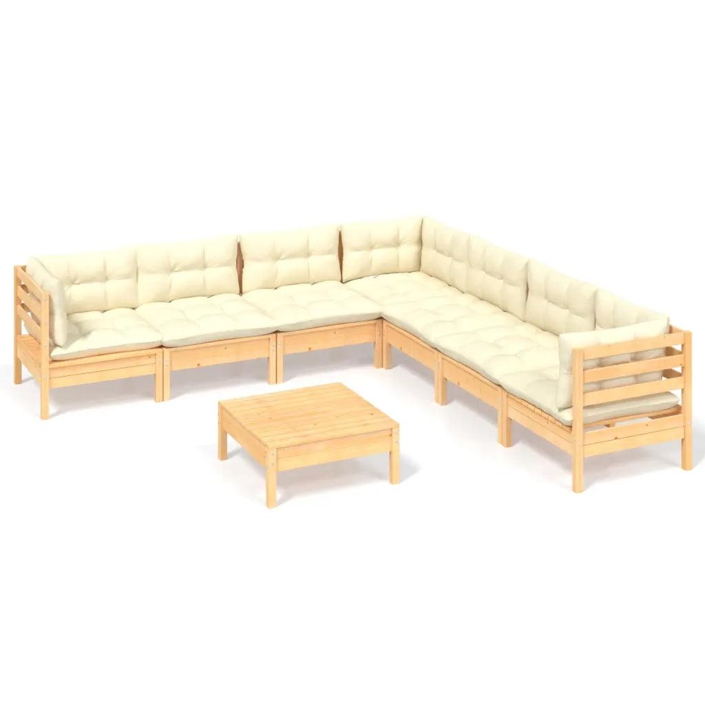 Set Divani da Giardino 8 pz con Cuscini Crema in Massello di Pino cod mxl 41378