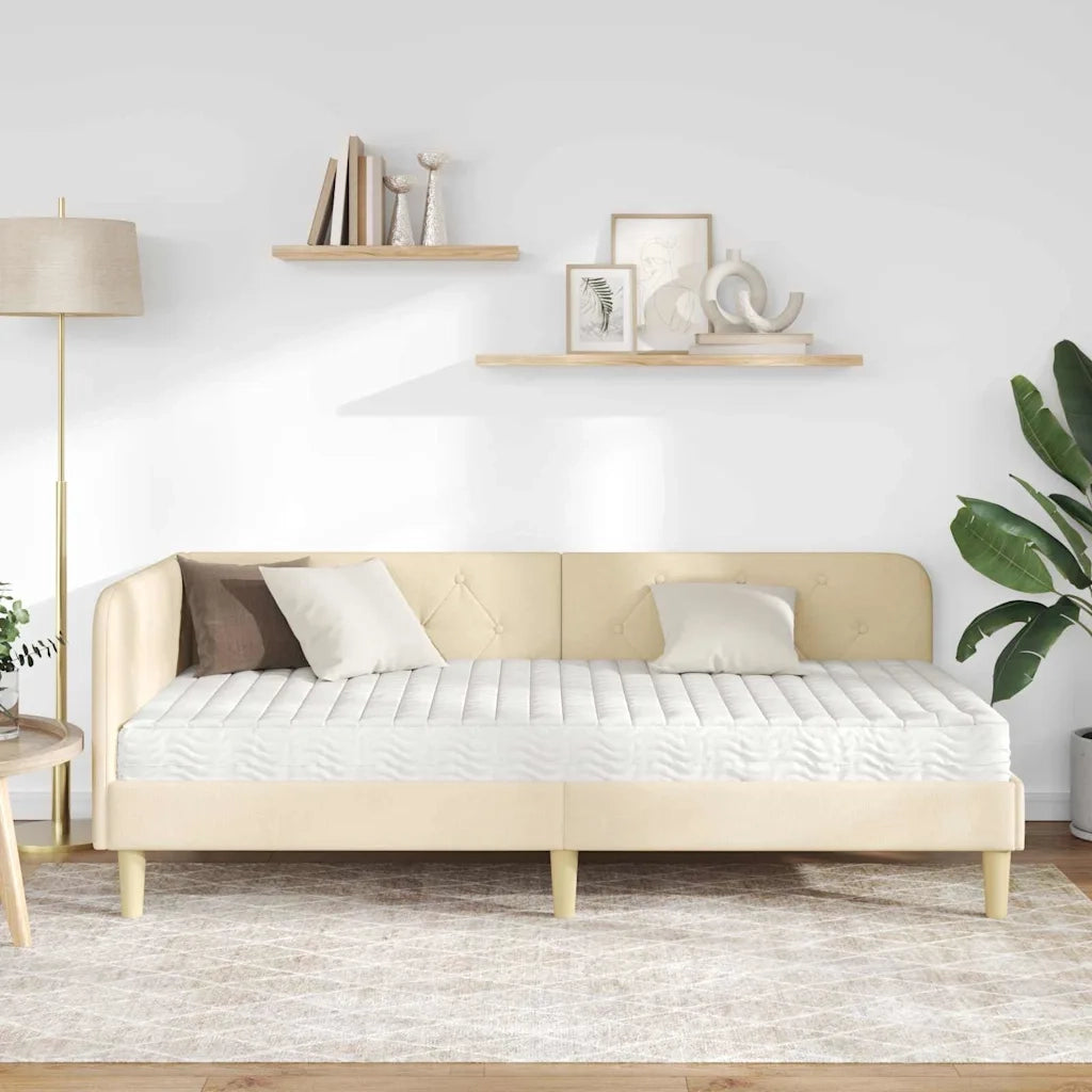 Cornice del letto ad angolo Crema 90 x 190 cm Tessuto 3394115