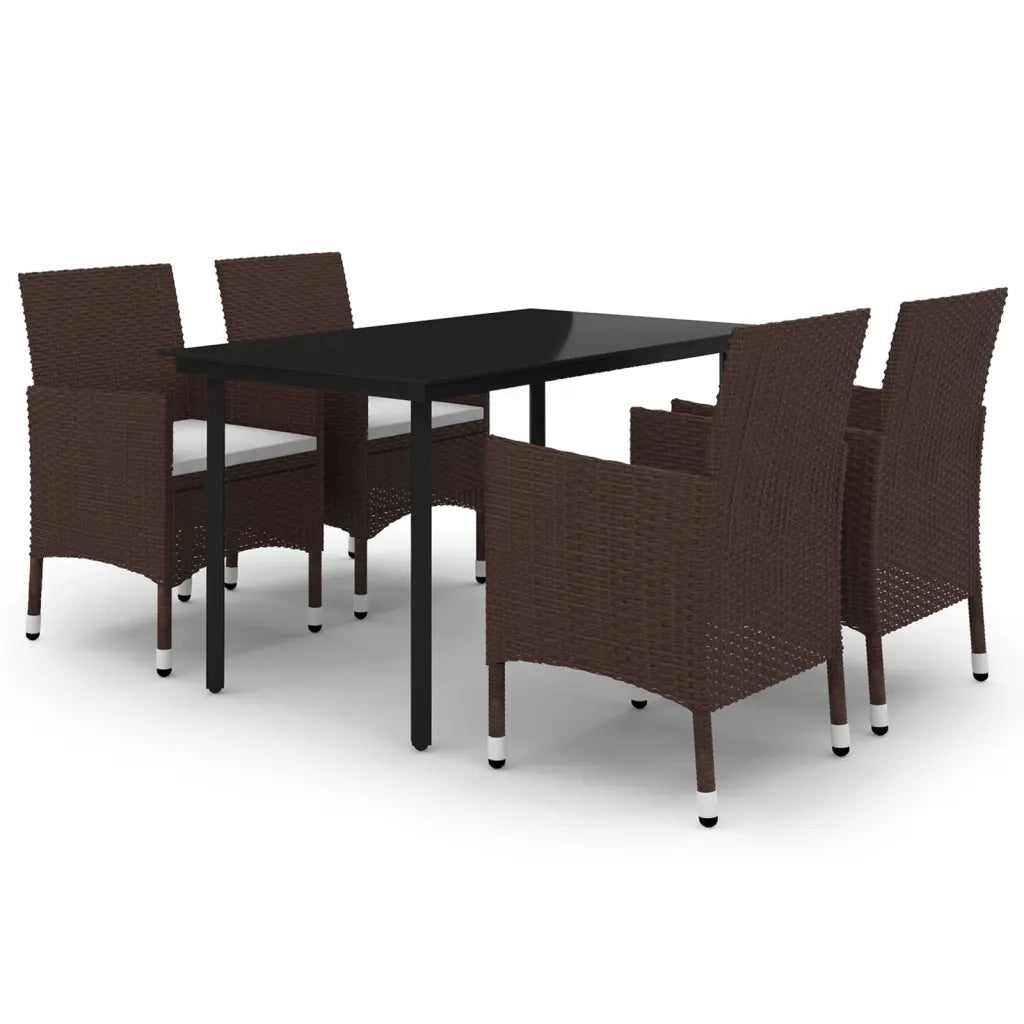 Set da Pranzo da Giardino 5 pz con Cuscini Polyrattan e Vetro 3099675