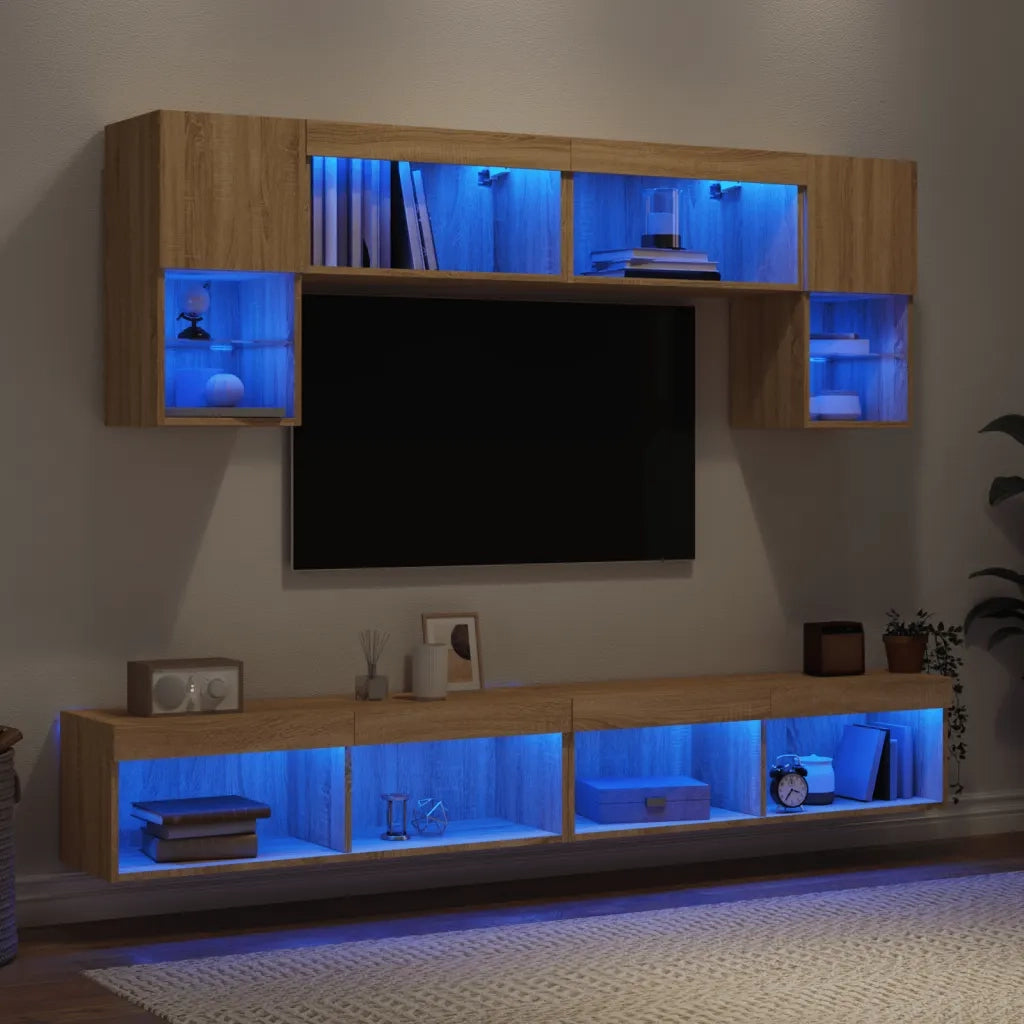 Mobili TV a Muro con LED 6pz Rovere Sonoma Legno Multistrato 3216706