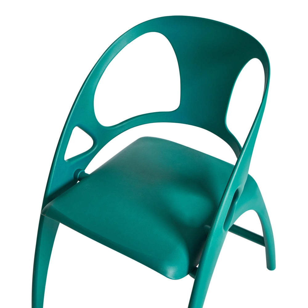 Set di 4 sedie da giardino in polipropilene verde thè plastica leggera e resistente agli agenti atmosferici per interni e per esterni.