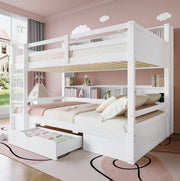 Letto a castello 90x200 cm bianco in pino con cassetto e ripiani