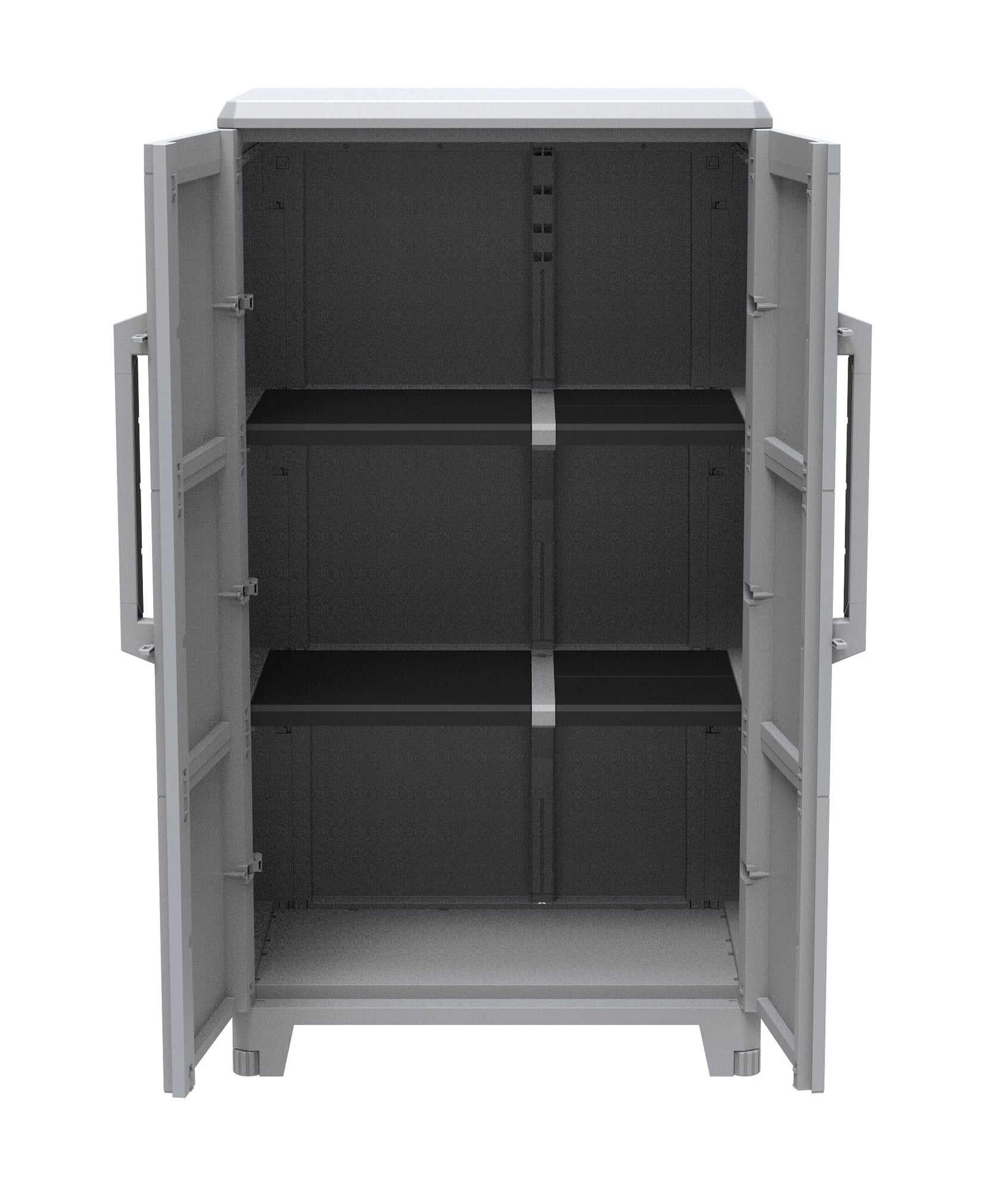 Armadio Portascope Modulare da Esterno 78x43,6x143 cm 2 Ante 2 Ripiani in Polipropilene Transforming Grigio e Nero