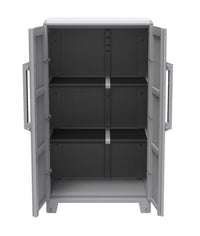 Armadio Portascope Modulare da Esterno 78x43,6x143 cm 2 Ante 2 Ripiani in Polipropilene Transforming Grigio e Nero