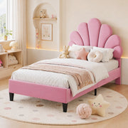 DESMIU Letto Singolo 1 Posto con Testiera Floreale, 90 × 200 cm, senza materasso, Imbottito, Rosa