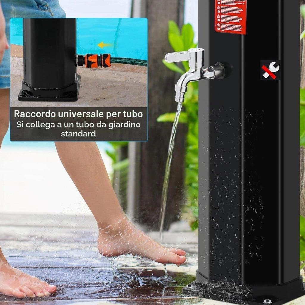 Doccia Solare 60 L, Doccia Solare da Giardino, con Soffione a Pioggia, Rubinetto, Attacco per Tubo da Giardino e Custodia Protettiva, Doccia per Piscina Senza Elettricità, Acqua Calda fino a 60 °C