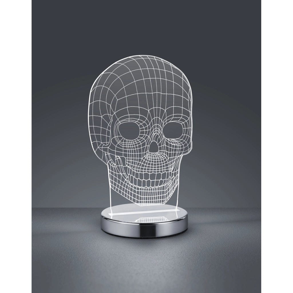 LAMPADA LED DA TAVOLO SKULL 7W H22CM CROMO.