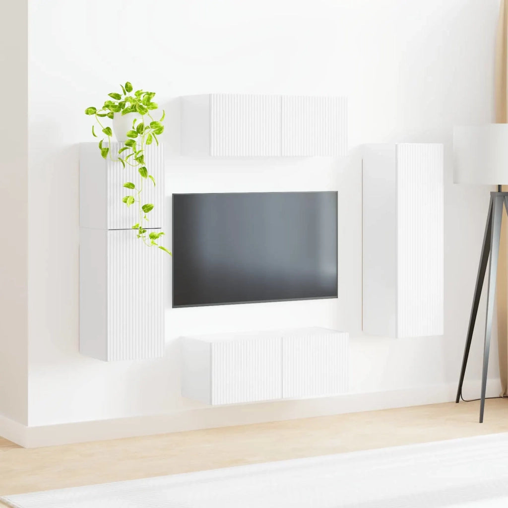 Set mobile TV 4 pcs Bianco Lucido Legno multistrato 3409037
