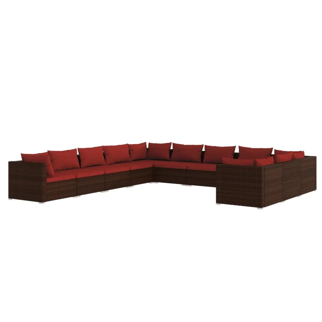 Set Divani da Giardino 11 pz con Cuscini in Polyrattan Marrone cod mxl 35203