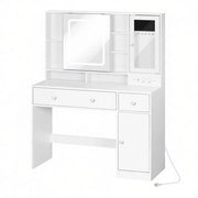 Toeletta con specchio LED; 2 cassetti; armadio e ripiani per camera da letto; 108×40×139 cm